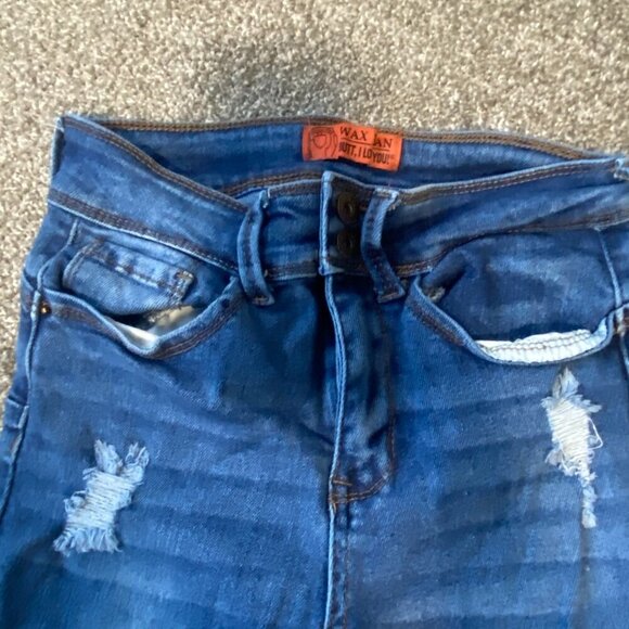 Wax Jean Ripped Distressed Skinny Medium Blue Denim Jeans Size Small 5 - Picture 5 of 6